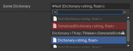 Dictionary object reference picker dropdown